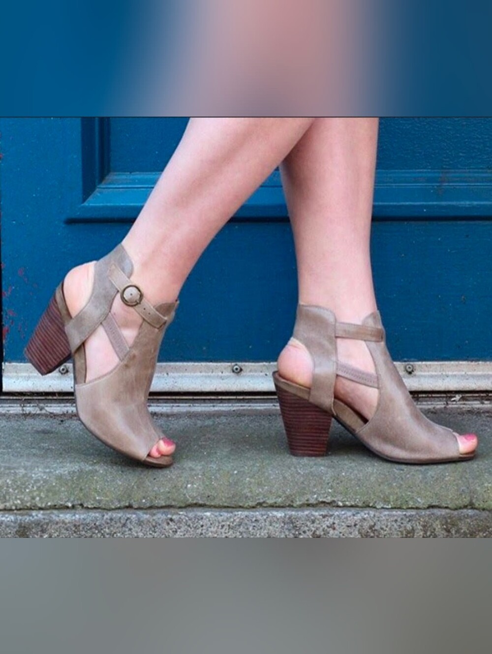 Miz Mooz Molly Leather Peep Toe Block Heel Sandals Size 9 Taupe Neutral Boho